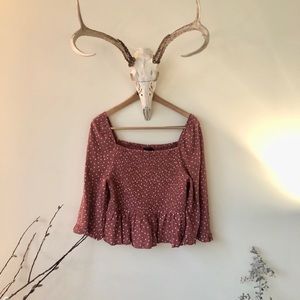 Smocked peplum polka dot shirt NWOT